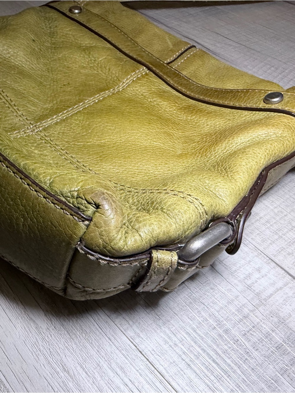 Fossil Olive Green Leather Crossbody Bag Vintage Distressed Satchel - Picture 6 of 13